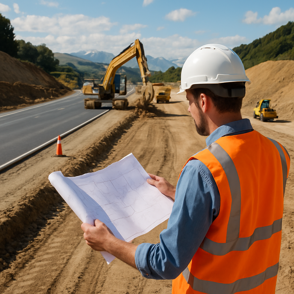 Engineer works on a large scale road construction site in new zealand-1